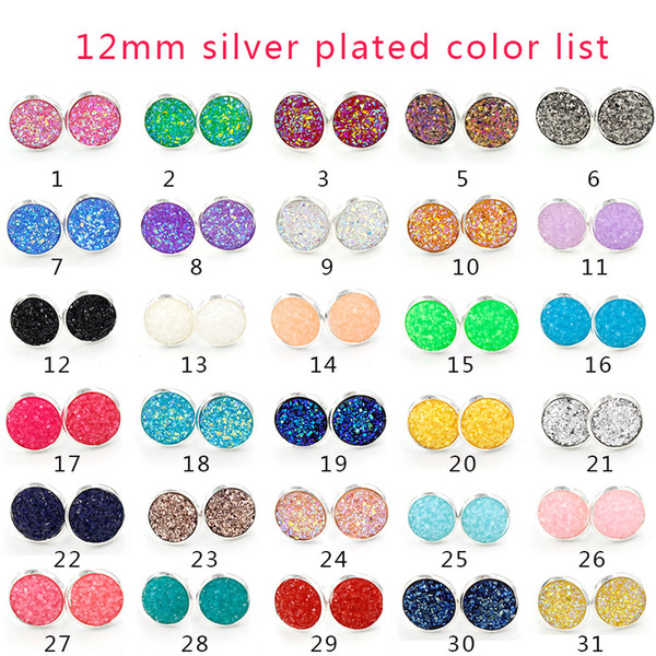 8mm 12mm Nice handmade resin round druzy earrings trendy simple stainless steel Tone wholesaling resin stone earring for lady gift