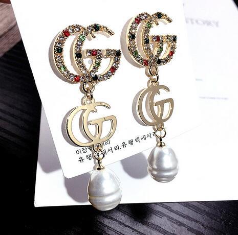 G12 Wholesale Double Layers Earrings Letters Dangle Drop Pearl Earring Gold Silver Ear Studs For Women Wedding Party Jewelr 56