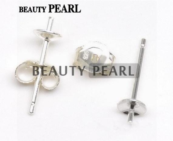 50 Pairs Wholesale 925 Sterling Silver Ear Studs Findings Stud with Back, Earring Base and Back Stopper Sets