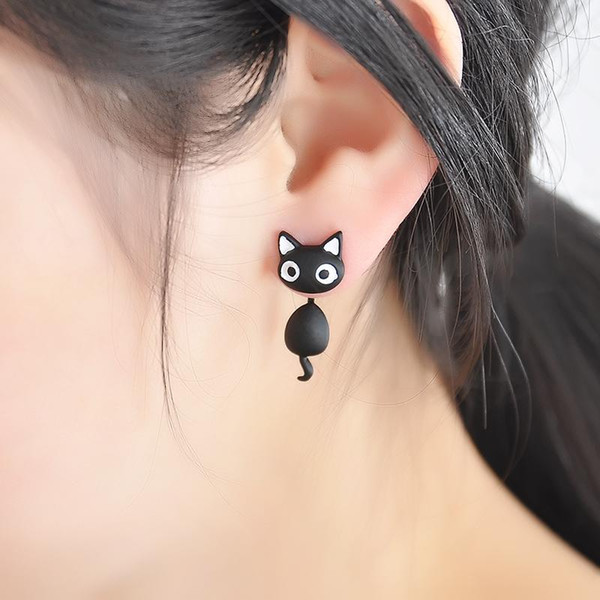 1 PCS Cute Kitten Cat Stud Earrings Cat Black white Ear Jewelry Earrings For Women Fashion Statement Jewelry Freeshipping