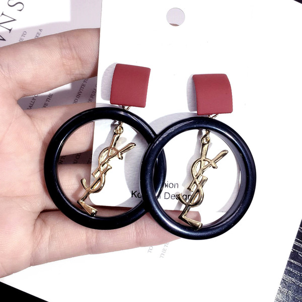 S925 Silver Needle Exaggerated Circle Earrings Simple Fashion Alphabetic Ear Nails Female letter Earrings