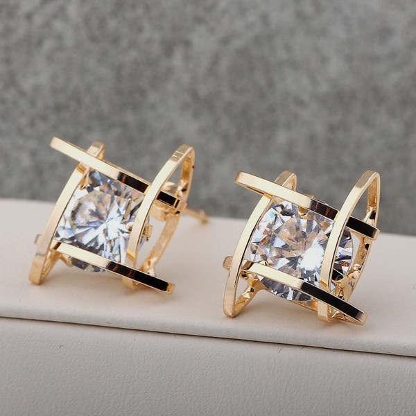 Hign Quality Chic Square Ear Nail Zircon Nail Earring Geometry Style Gold Silver Stud Earring For Women Ear Jewelry