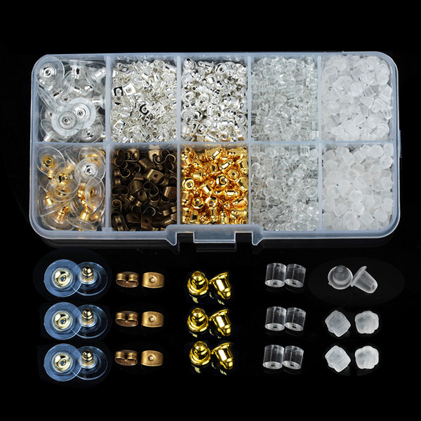 1040 Pcs Mixed Ear Stud Earrings Back Stopper Earring Safety Backs Earnuts DIY Craft Jewelry Findings Making Supplies With Box