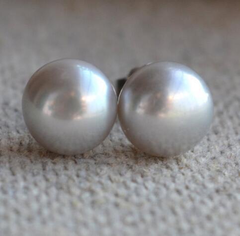 Perfect Real pearl jewelry 7.5-8MM silver gray freshwater pearl earrings 925 silver jewelry wedding party gift