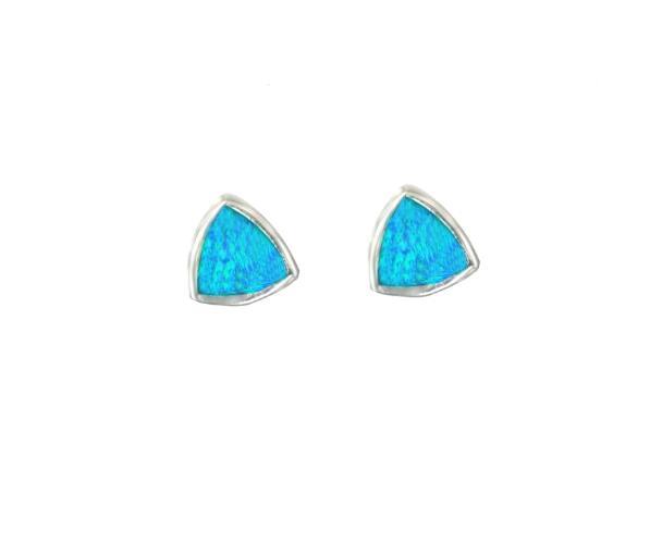 925 Sterling Silver Lab Created Opal Inlay 10mm Small Triangle Studs Earrings Blue Fire Opal Ear Studs Jewelry for Women Lover Gifts