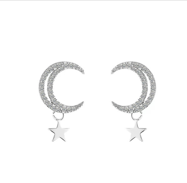 Good Night Series Gentle Girl Star Moon Earrings Soft Sister Daily 100-fold Micro-Zirconite Earrings Earrings Japan and South Korea