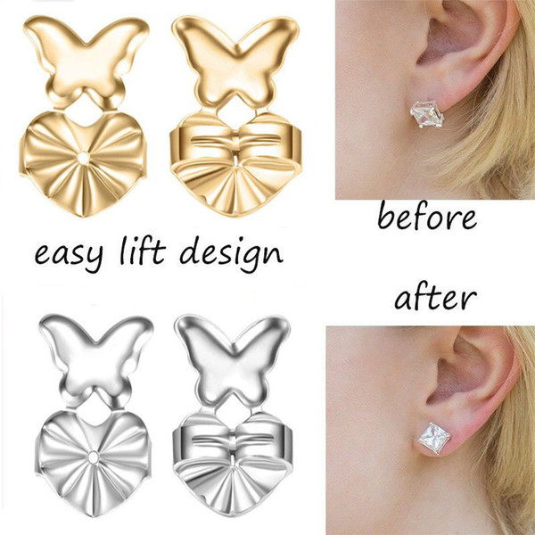 Aid Earring Backs Support Earring Lifts Fits Earrings For Women Silver /Gold Color Heart Butterfly Earrings Jewelry Accessori