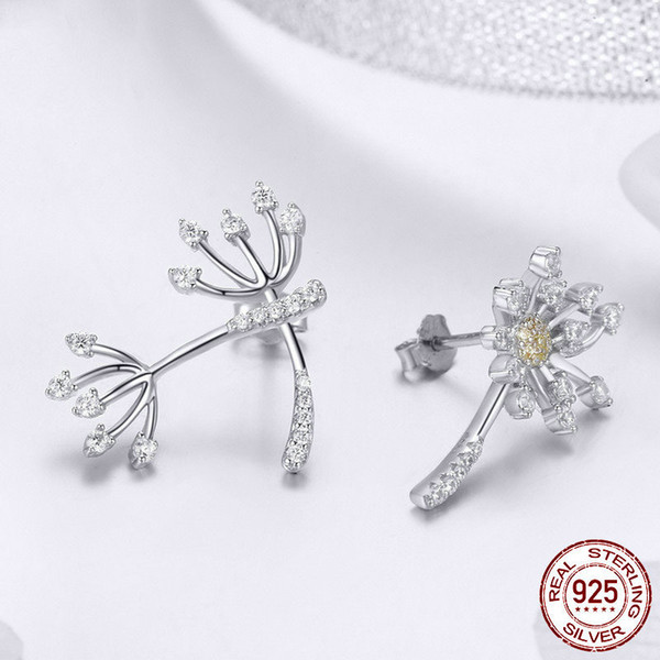 Genuine 925 Sterling Silver Blooming Dandelion Love Exquisite Stud Earrings for Women Fashion Silver Jewelry