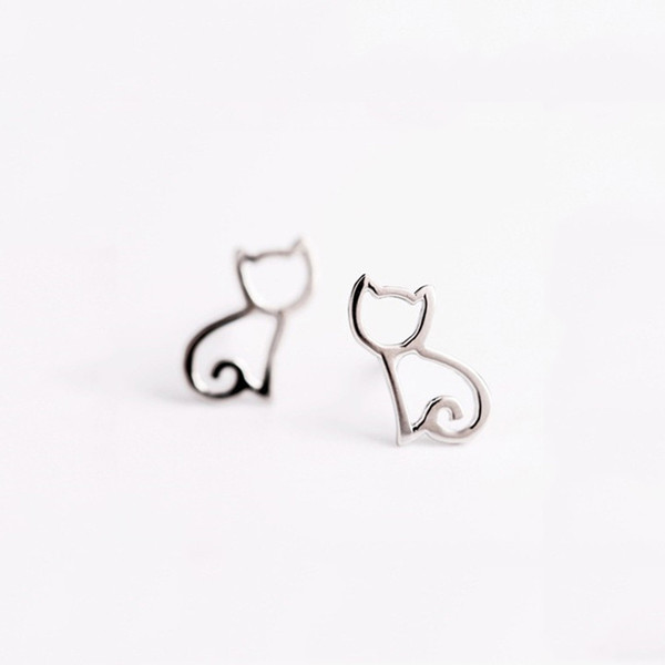 2019 NEW Fashion Cute Tiny Symmetry Cat Stud Earrings Women Lovely Hollow Cats Jewelry Wholesale Gifts For Girls brincos