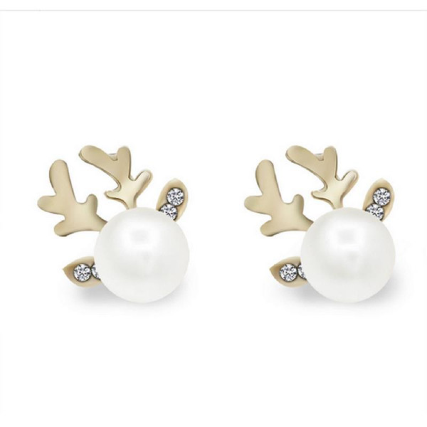 New York fashion micro pearl antler ear stud simple elegant generous earrings deer head earrings, free shipping