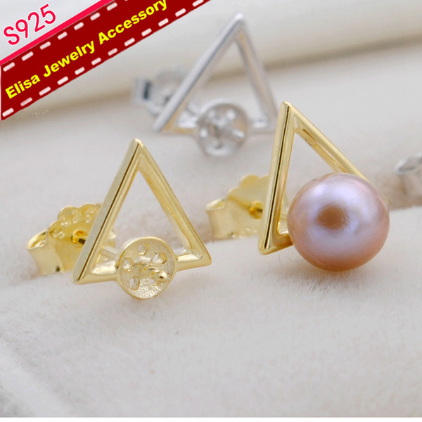 Triangle Design Pearl Stud Earrings Holder S925 Sterling Silver Earrings Jewelry Accessory DIY Handmade 3Pairs/Lot