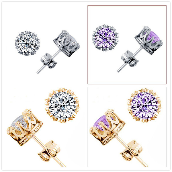 Band New Crown Wedding Stud Earring 2017 New 925 Sterling Silver CZ Simulated Diamonds Engagement Beautiful Jewelry Crystal Ear Rings