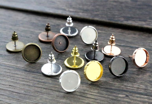 10mm 20pcs 7 Colors Plated Earring Studs,Earrings Blank/Base,Fit 10mm Glass Cabochons,earring setting;Earring Bezels