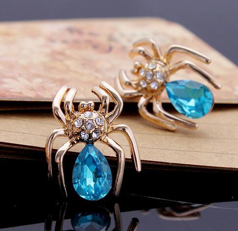 Promotion Korean Luxury 6Colors Sparking Austria Crystal Zircon Spider Stud Earrings E2491