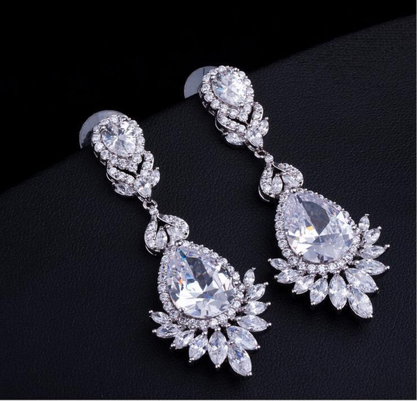 wedding earring Restoring ancient ways of fashion white gold filled water dripping type CZ earrings and Ear clip