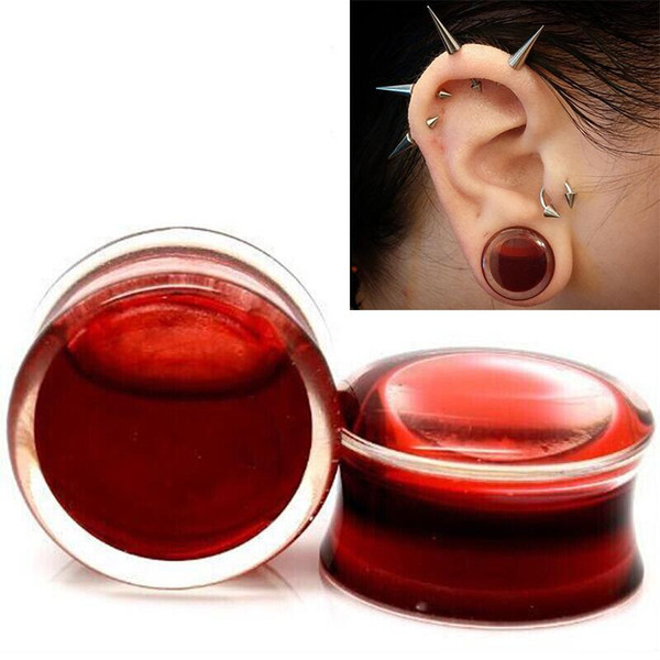 1Pair Blood Red Liquid Filled Globe Acrylic Ear Plugs Flesh Tunnels 8-25mm