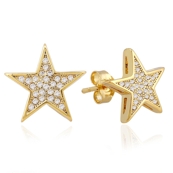 Hot jewelry Europe and America explosion hip hop five pointed star micro zircons COPPER EARRINGS WHOLESALE men's Earrings