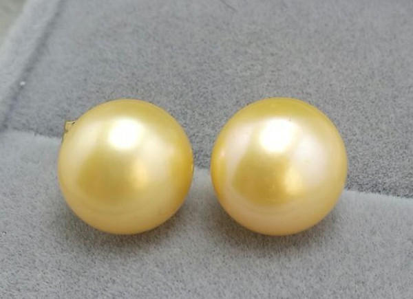 Stunning AAA+ 12-13mm natutal south sea gold pearl earring 14K gold