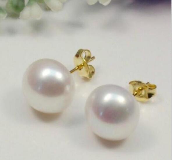 hot AAA+ 11-12mm natutal south sea gold pearl earring 14K gold