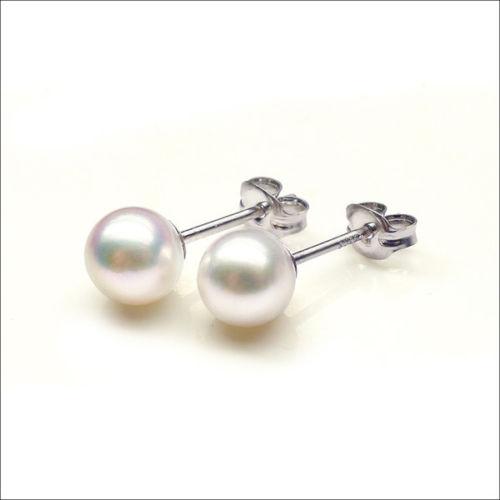 free shipping >6.0-6.5MM Natural White Round Akoya Pearl Stud Earrings 925 Sterling Silver Gift