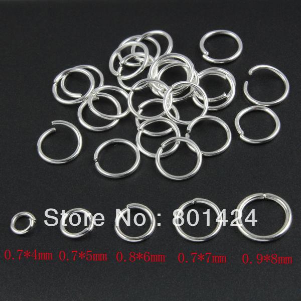 Wholesale-Free Shipping 900pcs 87-16 0.9*8mm Silver Plated Open Jump Rings split rings jewelry finding