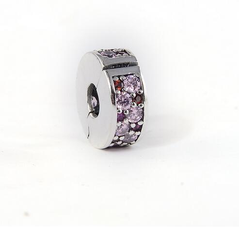 100% Shiny and Elegant Pendant in 925 Sterling Silver Mosaic, Fancy Pink and Purple CZ Beads for Pandora Bracelets DIY Women's Jewelry