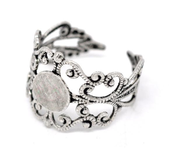 Free shipping 20pcs Silver Tone Adjustable Filigree Cabochon Ring Base Blank Settings US8 Jewelry Findings wholesale jewelry making findings