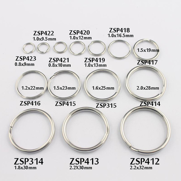 key chain ring 9mm/9.5mm-/10mm/12mm/13/16.5-32mm split double loop ring stainless steel can Mix DIY jewelry 100pcs-500pcs/lot ZSP412-ZSP423