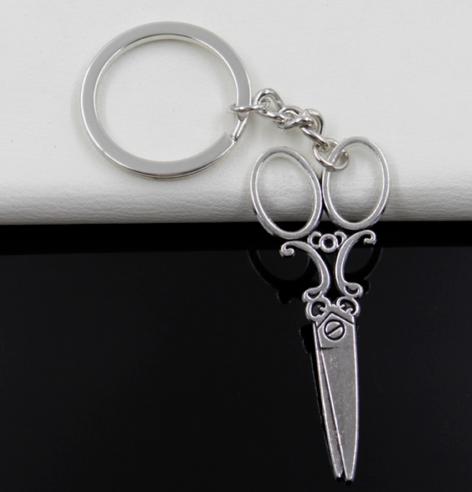 Fashion 20pcs/lot Key Ring Keychain Jewelry Silver Plated sewing Scissors Charms