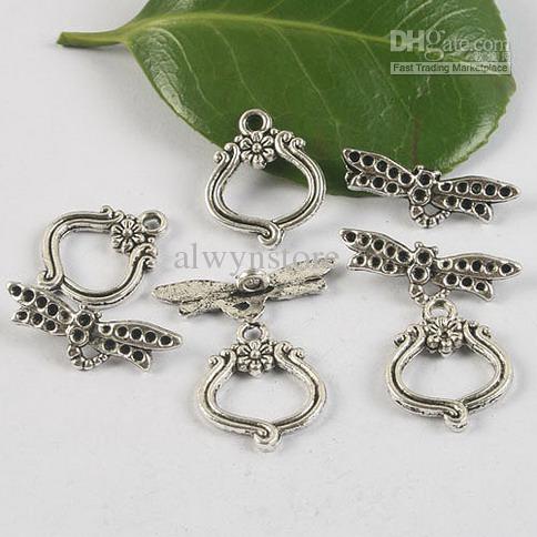 18sets Tibetan silver dragonfly style toggle clasps h0454