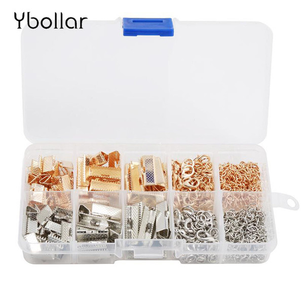 1 Box Jewelry Findings Set Lobster Clasp Jump Rings Ribbon Ends Crimp Ends Extension Chain Extenders For Necklace/Bracelet DIY