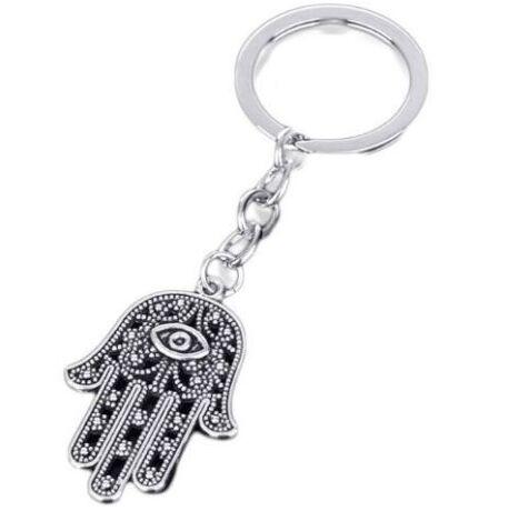 Fashion 20pcs/lot Key Ring Keychain Jewelry Silver Plated Hamsa Fatima Hand Charms