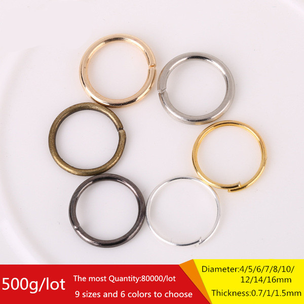 Wholesale 500g(Most approx 80000pcs)/lot 4mm 5mm 6mm 7mm 8mm 10mm 12mm 14mm 16mm Open Jump Ring Split Ring Connector DIY Jewelry accessories