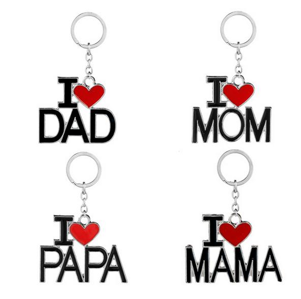 60pcs/lot best gift I love DAD MAMA creative letters keychain with red heart fashion love stainless steel key chains