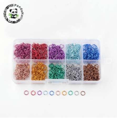 Aluminum Wire Open Jump Rings, Mixed Color, 6x0.8mm; about 1000pcs/box