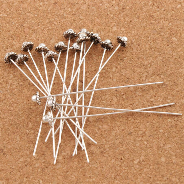 Hot 3D flowers Hat Head Pins 226pcs/lot Tibetan Silver Findings 5.5x50mm Jewelry DIY L1758 LZsilver