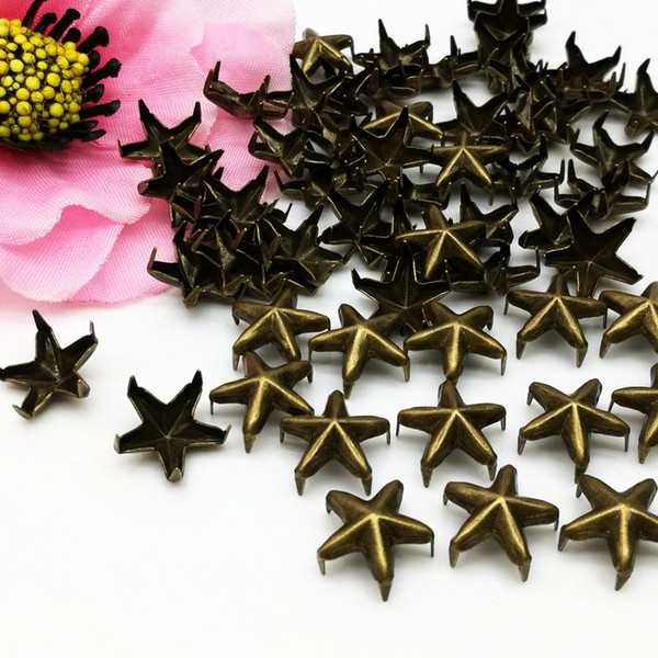 300PCS Brass 10mm Star Studs Spots Punk Nailheads Spikes for Bag Shoes Bracelet