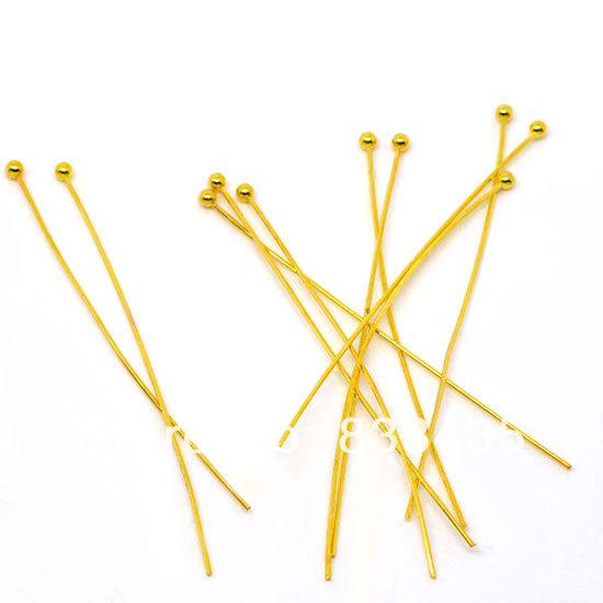 Free Shipping 300 Pcs Gold Plated Ball Head Pins 0.5x50mm Findings (W01844X1)