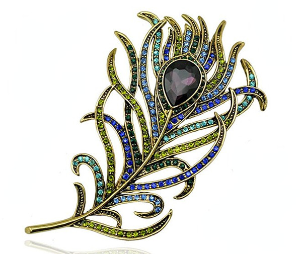 106x59mm Gorgeous Peacock Feathers Rhinestone Crystal Brooch Pin Brooch Pin for Women Girls Fashion Jewelry Gift B531S