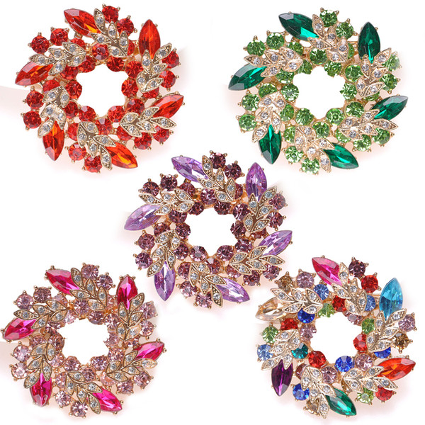 Free DHL Women 's Floral Wreath Brooch Pin Jewelry Fancy Vintage Rhinestone Bling Crystal Bauhinia Flower Bouquet Brooch Pin 7 Styles B536SF