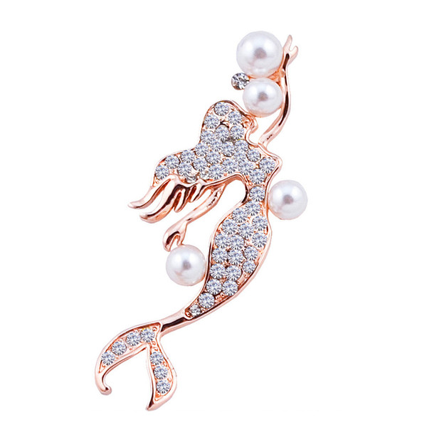 Luxury Full of Shiny Crystal Mermaid Brooches for Women Elegant Simulated-pearl Brooch Pins Wedding Jewelry bijoux femme haif