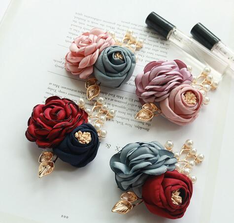 Korean handmade simple chest flower fabric flower brooch atmospheric silk scarf button jacket cardigan button matching jewelry