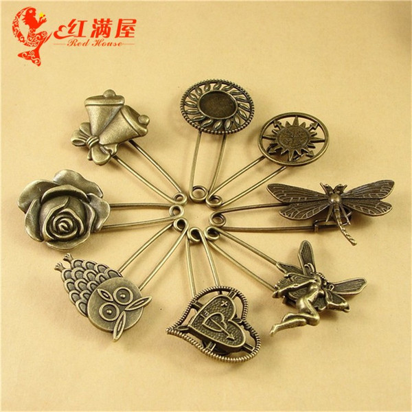 Vintage brooch Zakka bronze new lapel pin series flower owl dragonfly charm DIY factory alloy jewelry accessories wholesale special material