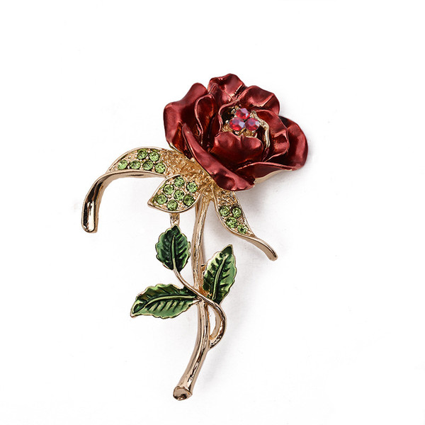 Fashion Crystal Rhinestones Brooches for Women Elegant Rose Flower Brooch Pins Wedding Party Gold Color Scarf Buckle Bijoux haif