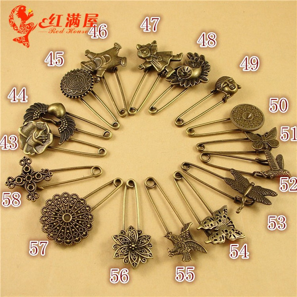 Wholesale Retro Vintage Metal lapel Pin Brooch handmade jewelry dress materials DIY special offer flower butterfly dragonfly buddha charms