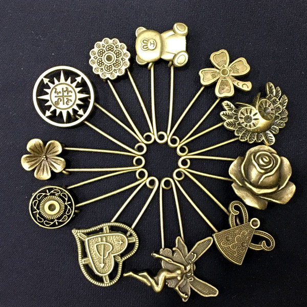 2018 Creative Delicate Pin DIY Alloy Jewelry Accessories Bronze Retro Brooch Hijab Pins Safety Pins Handicraft Support FBA Drop Shipping H3F