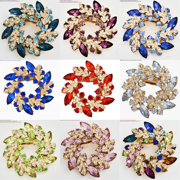 11 Styles Fashion Costume Pin Brooch Luxurious Bling Crystal Bauhinia Flower Scarf Jewelry Delicate Floral Wreath Pin Brooch B529S