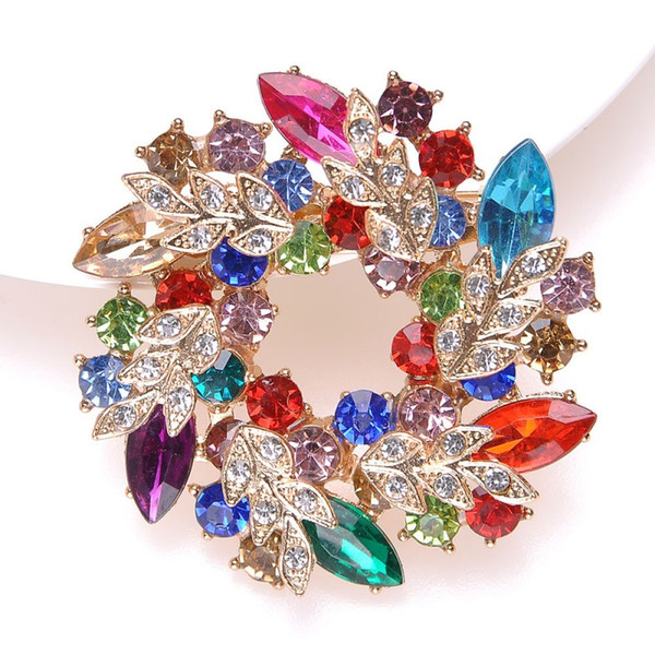 Floral Wreath Women 's Brooch Pin With Fashion Jewelry Fancy Vintage Rhinestone Bling Crystal Bauhinia Flower 7 Styles B536S