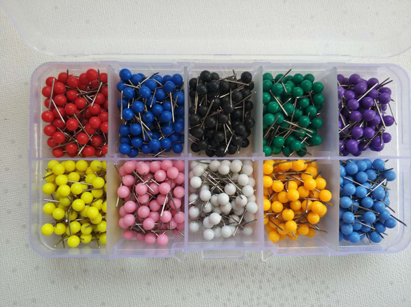 500pcs Multi-Color Push Pins Map Tacks,Round Head with Plastic Point, for Bulletin Board, Fabric Marking, map pins (10 Assorted Colors)