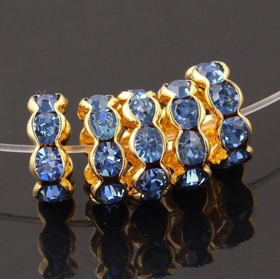 Free Shipping !10mm silver plated Lake Blue Rhinestone Loose Spacer Charm European Beads